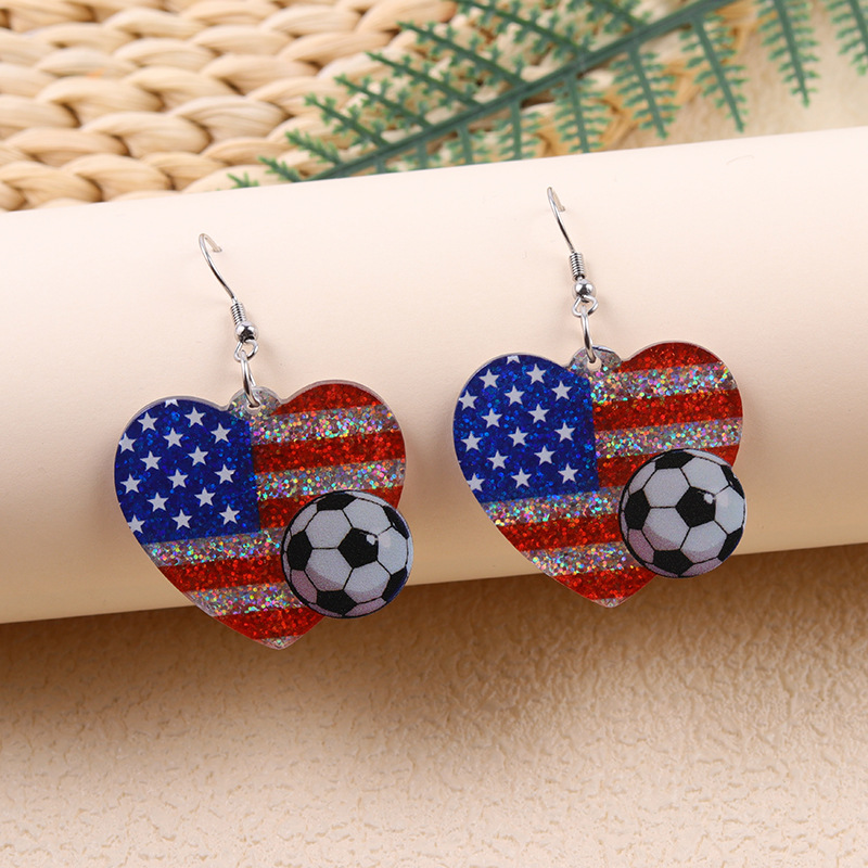 2026 World Cup Country Flag Acrylic Heart & Round Tassel Drop Earrings