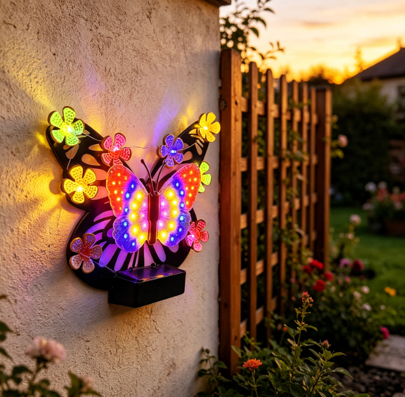 Purple Solar Butterfly Garden Wall Light