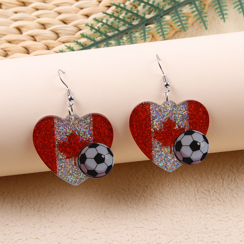 2026 World Cup Country Flag Acrylic Heart & Round Tassel Drop Earrings
