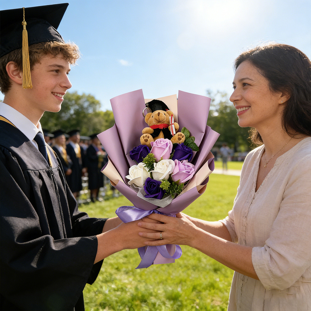Graduation Bear Bouquet Plush Doll Gift for Friends Eternal Flower