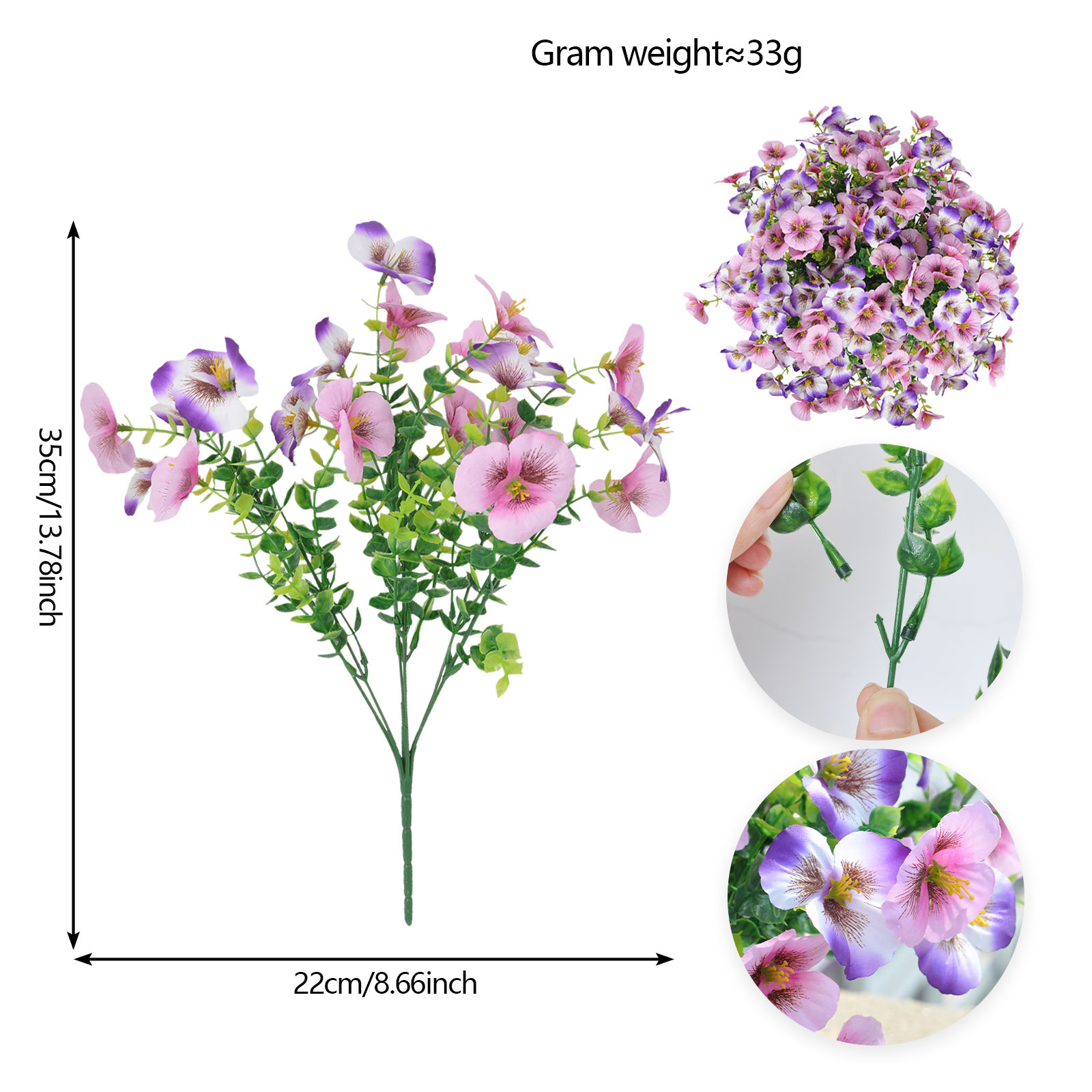 Artificial Pansy Eucalyptus Flowers Home Wedding Decor Faux Plant