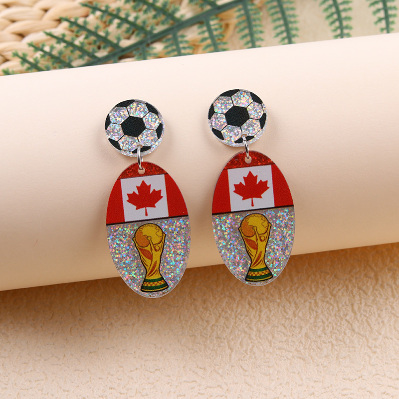 2026 World Cup Country Flag Acrylic Heart & Round Tassel Drop Earrings
