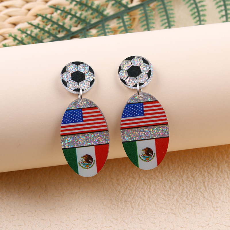 2026 World Cup Country Flag Acrylic Heart & Round Tassel Drop Earrings