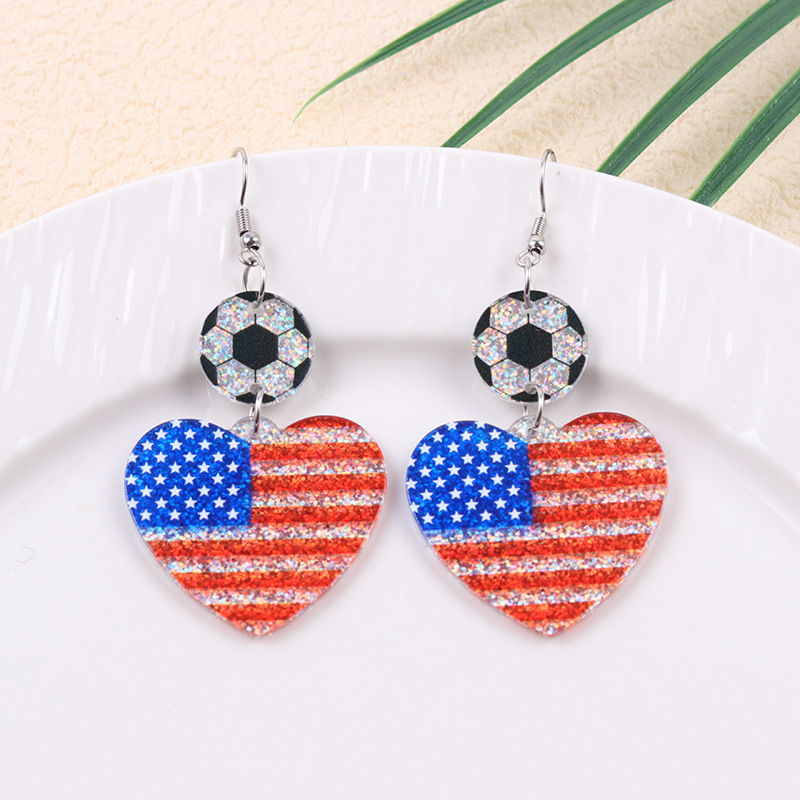 2026 World Cup Country Flag Acrylic Heart & Round Tassel Drop Earrings