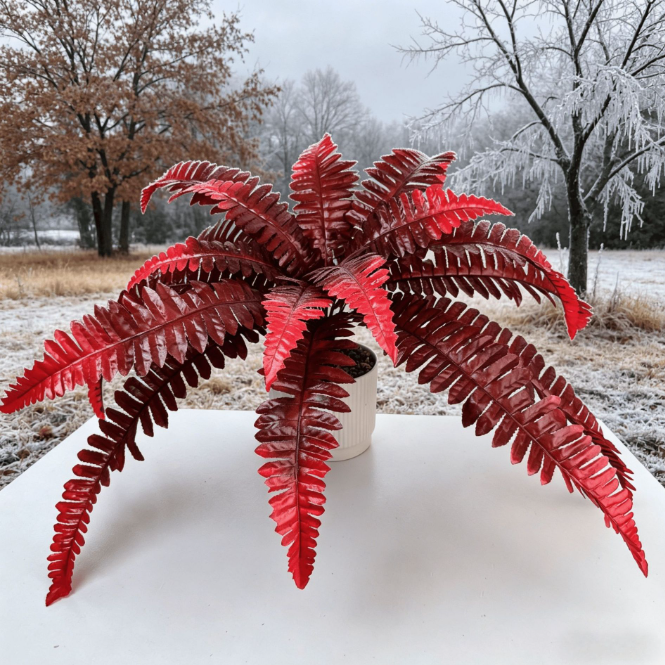 Autumn Crimson Boston Fern Artificial Plant Faux Hanging Decor
