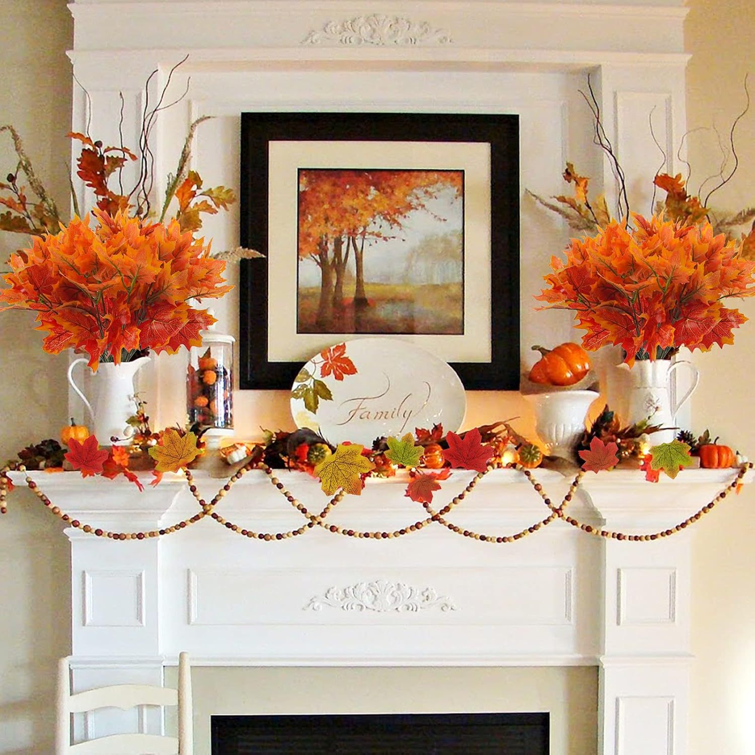 Artificial Maple Leaf Branch Autumn Faux Fall Flower Thanksgiving Home Decor