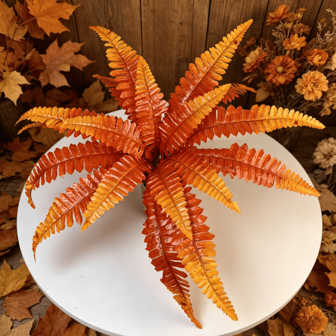 Autumn Crimson Boston Fern Artificial Plant Faux Hanging Decor