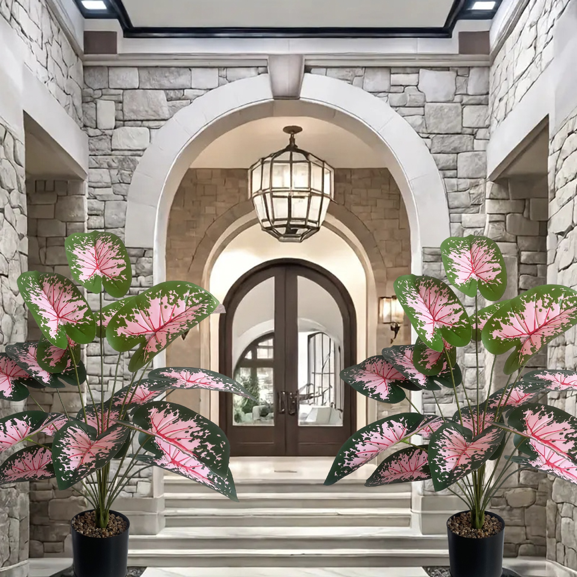 Artificial Pink Caladium Leaf Tree for Home & Wedding Decoration