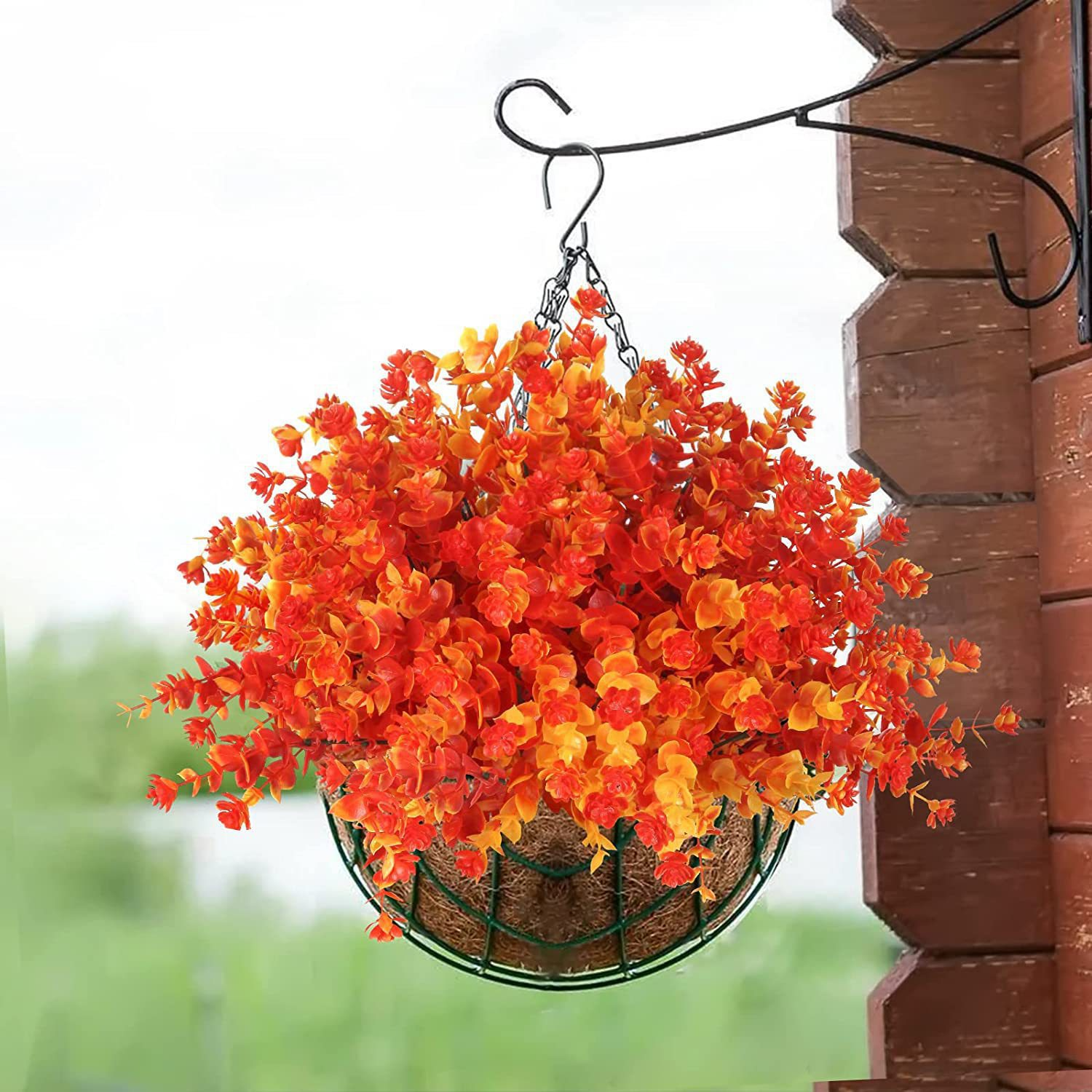 Artificial Autumn Eucalyptus & Camellia Plant for Home and Outdoor Decor