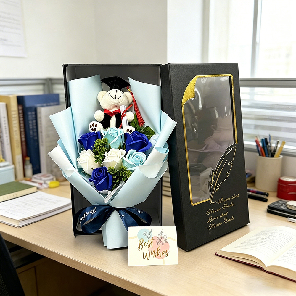 Graduation Bear Bouquet Plush Doll Gift for Friends Eternal Flower
