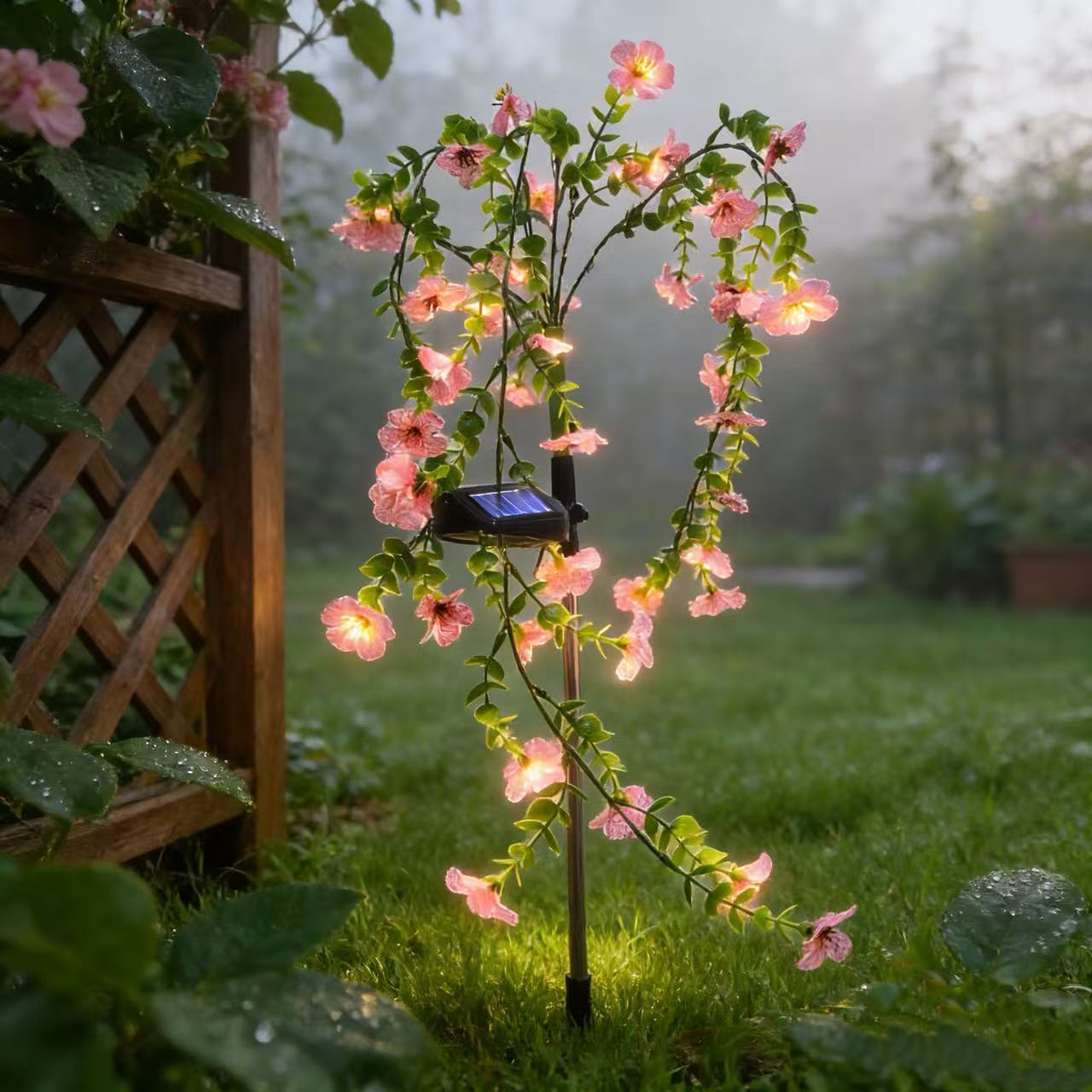 Solar LED Artificial Morning Glory Vine Stake Light for Outdoor Garden Decoration