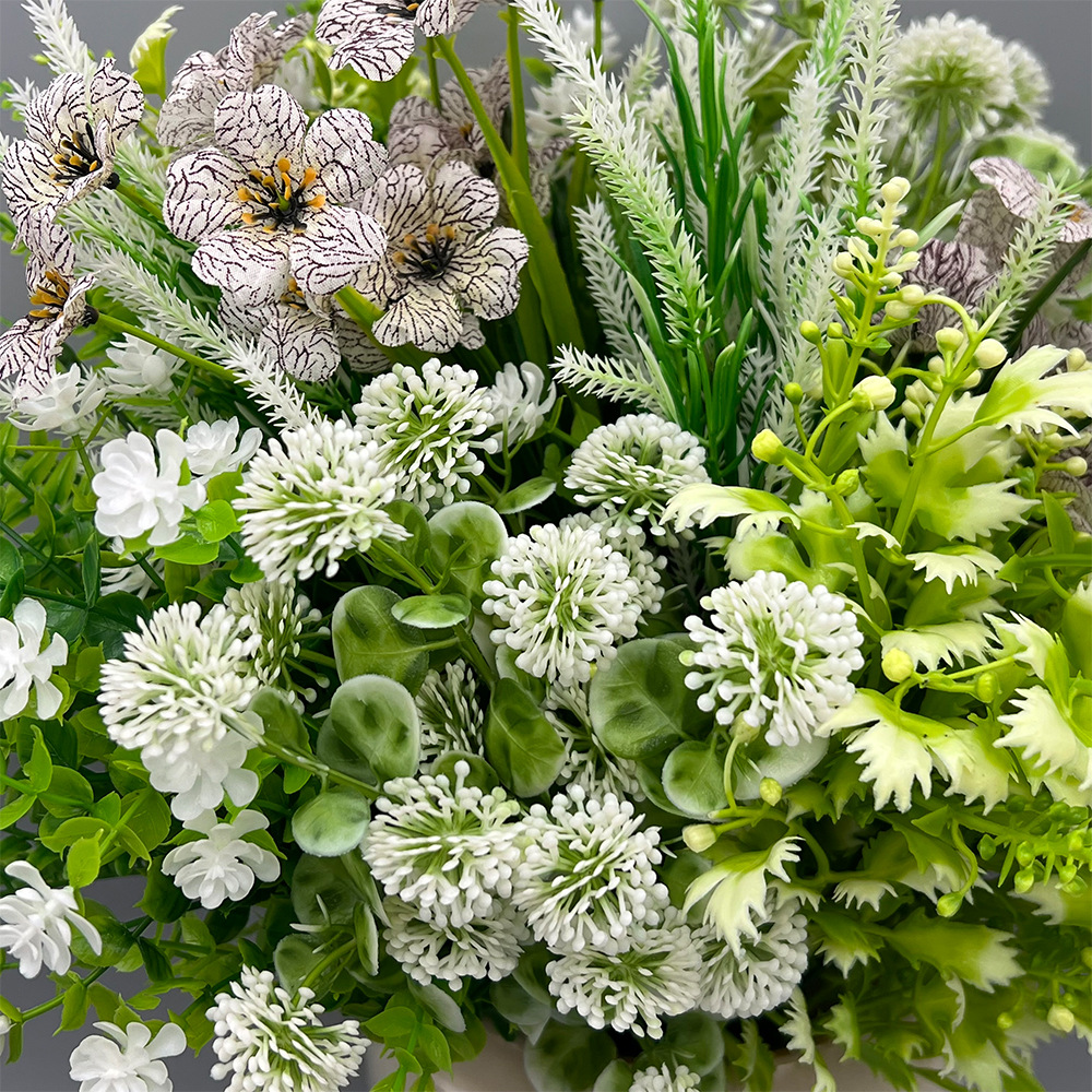 Artificial UV-Resistant Crisp White & Greenery Hanging Basket Flower Kit