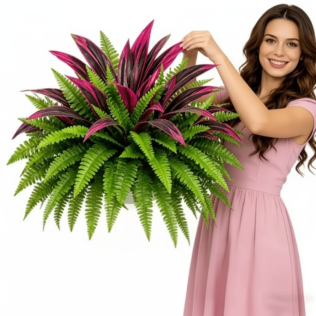 Artificial Fern & Red Dracaena Indoor Decorative Plant