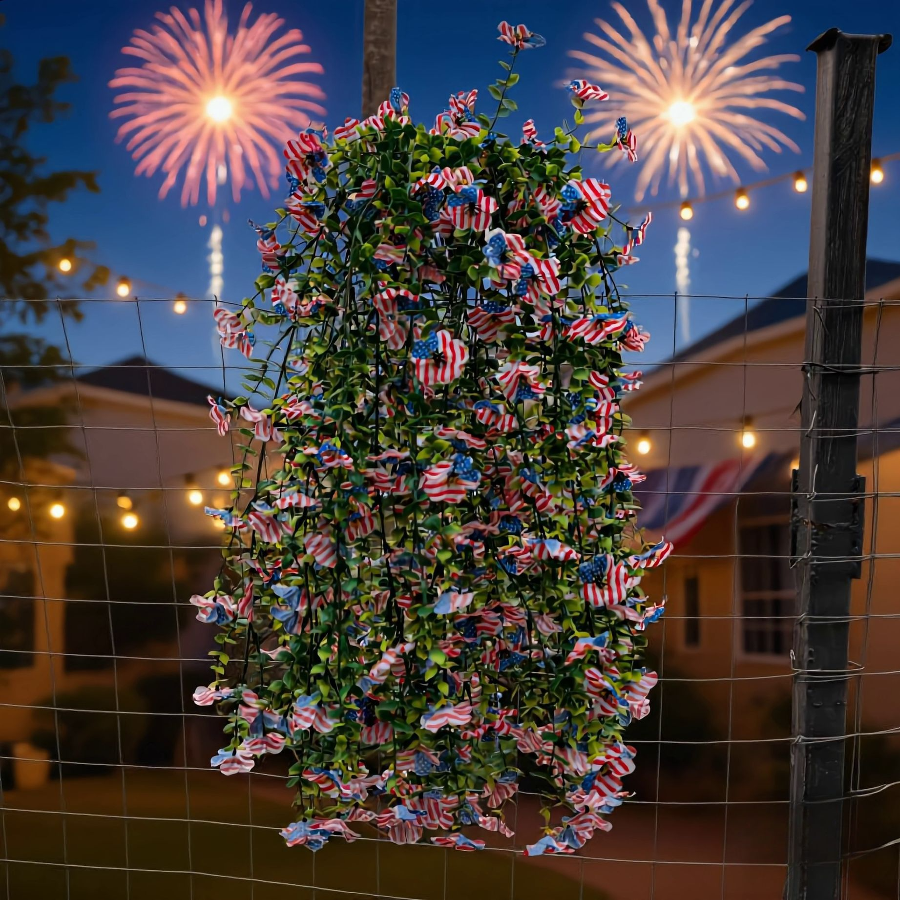 4th of July 15-Head Red White Blue Faux Violet Flower Vines for Home Decor