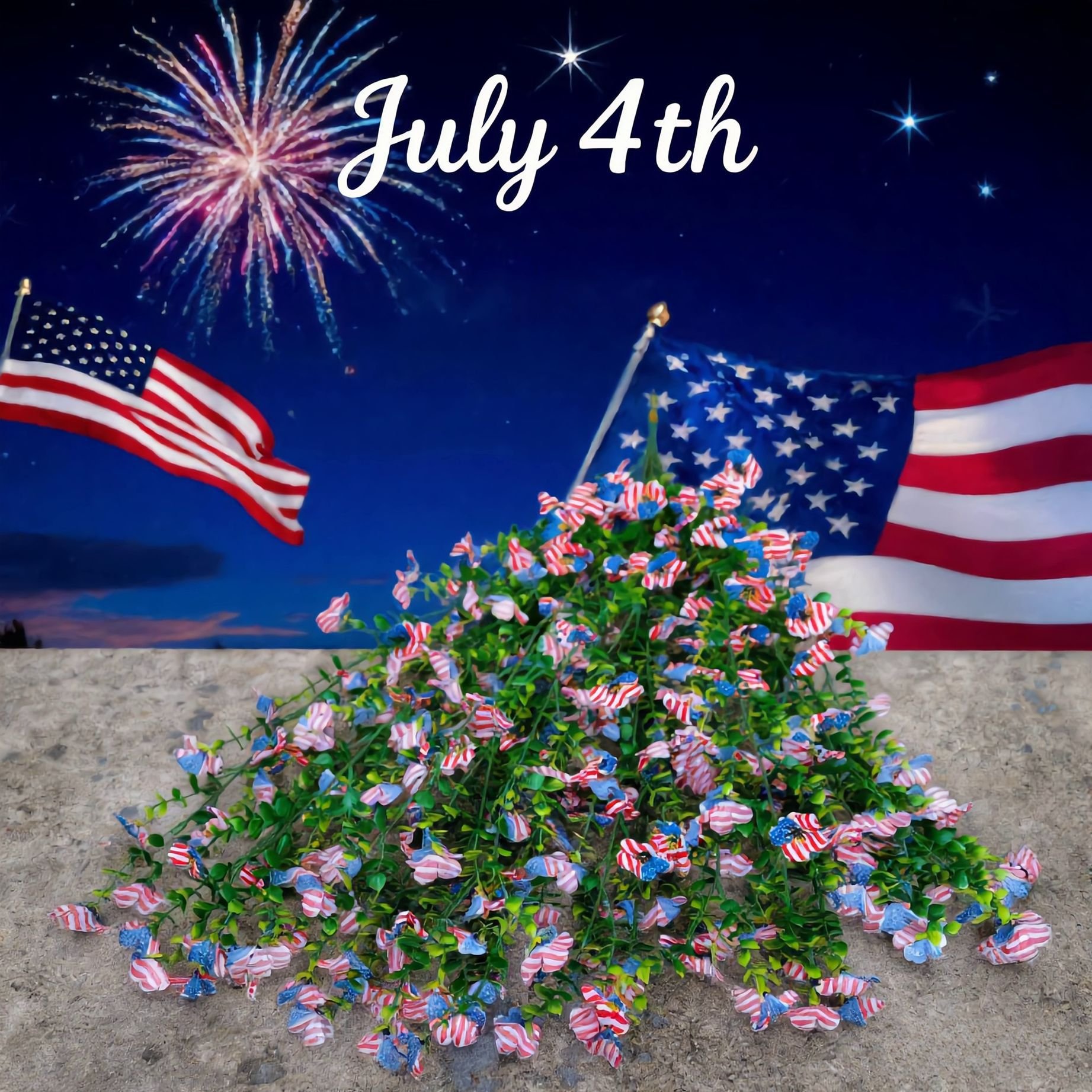 4th of July 15-Head Red White Blue Faux Violet Flower Vines for Home Decor