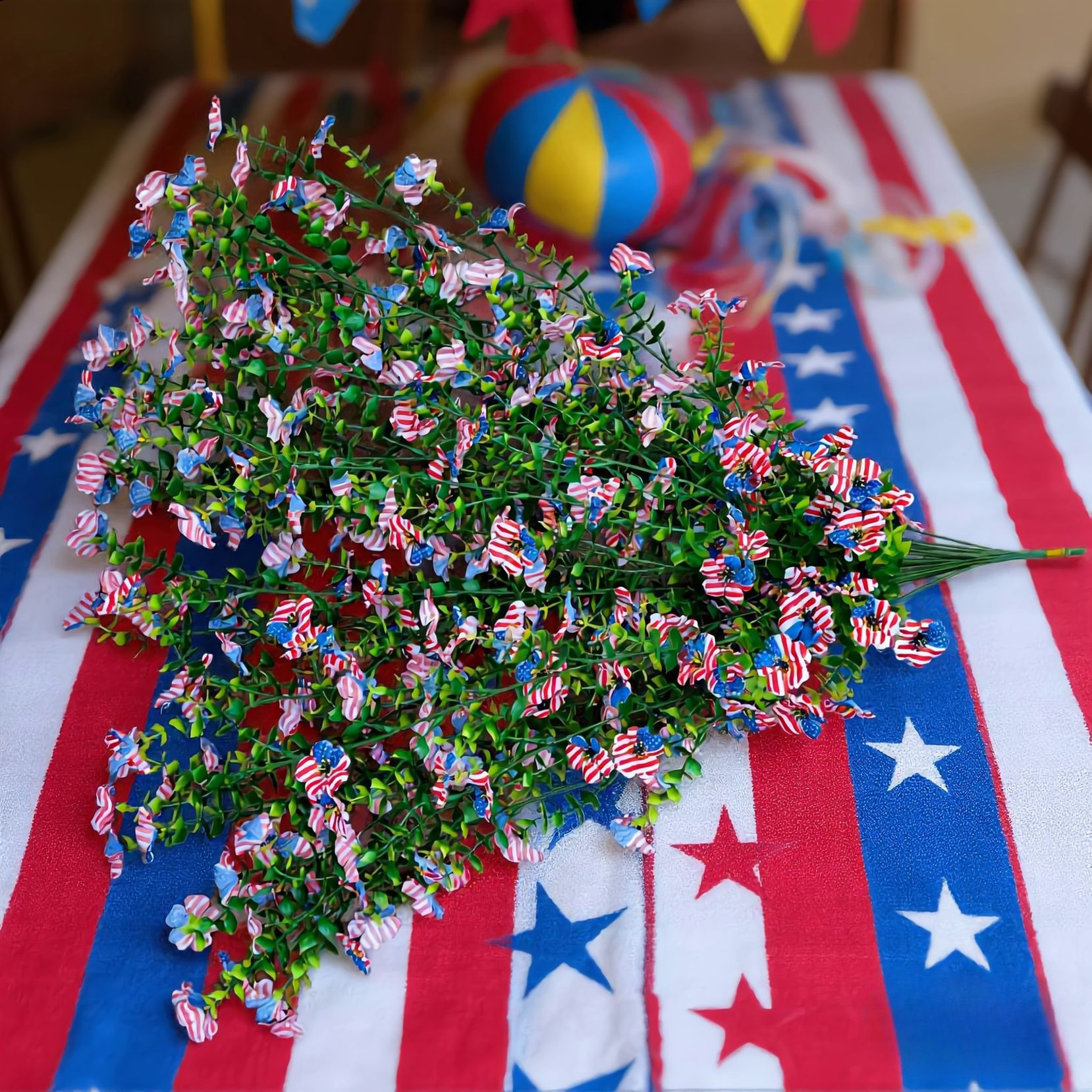 4th of July 15-Head Red White Blue Faux Violet Flower Vines for Home Decor
