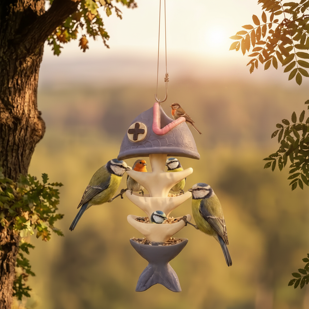 3D Printed Fish Bone Hanging Bird Feeder for Wild Birds