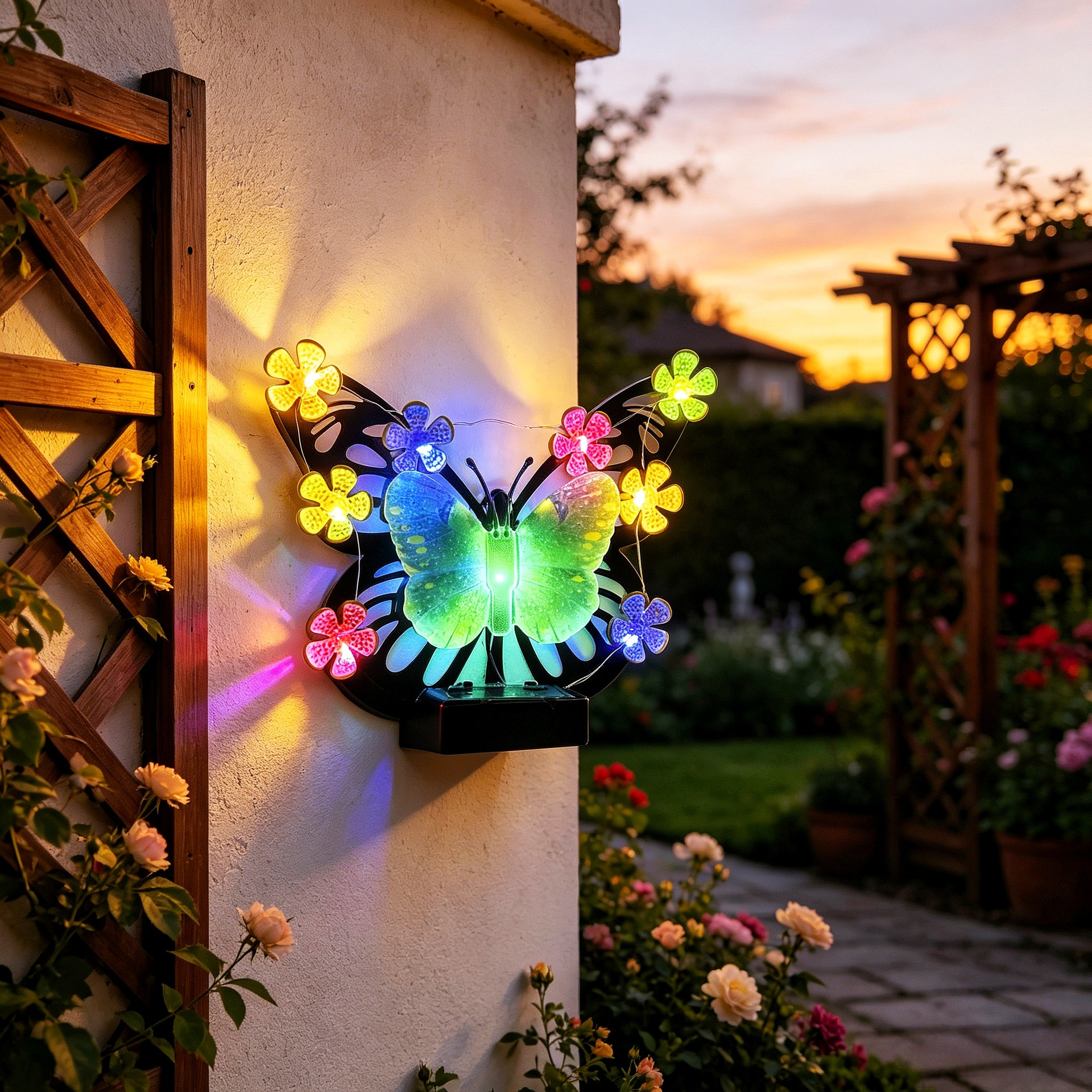 Green Solar Outdoor Waterproof Butterfly Wall Light