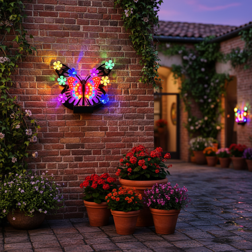 Red Solar Powered Light-Up Butterfly Outdoor Wall Decor