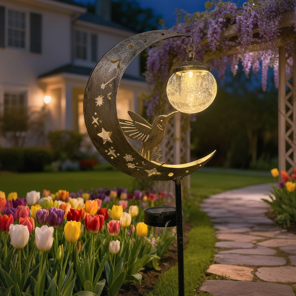 Solar Hummingbird Garden Stake Light Outdoor Iron Yard Landscape Lamp