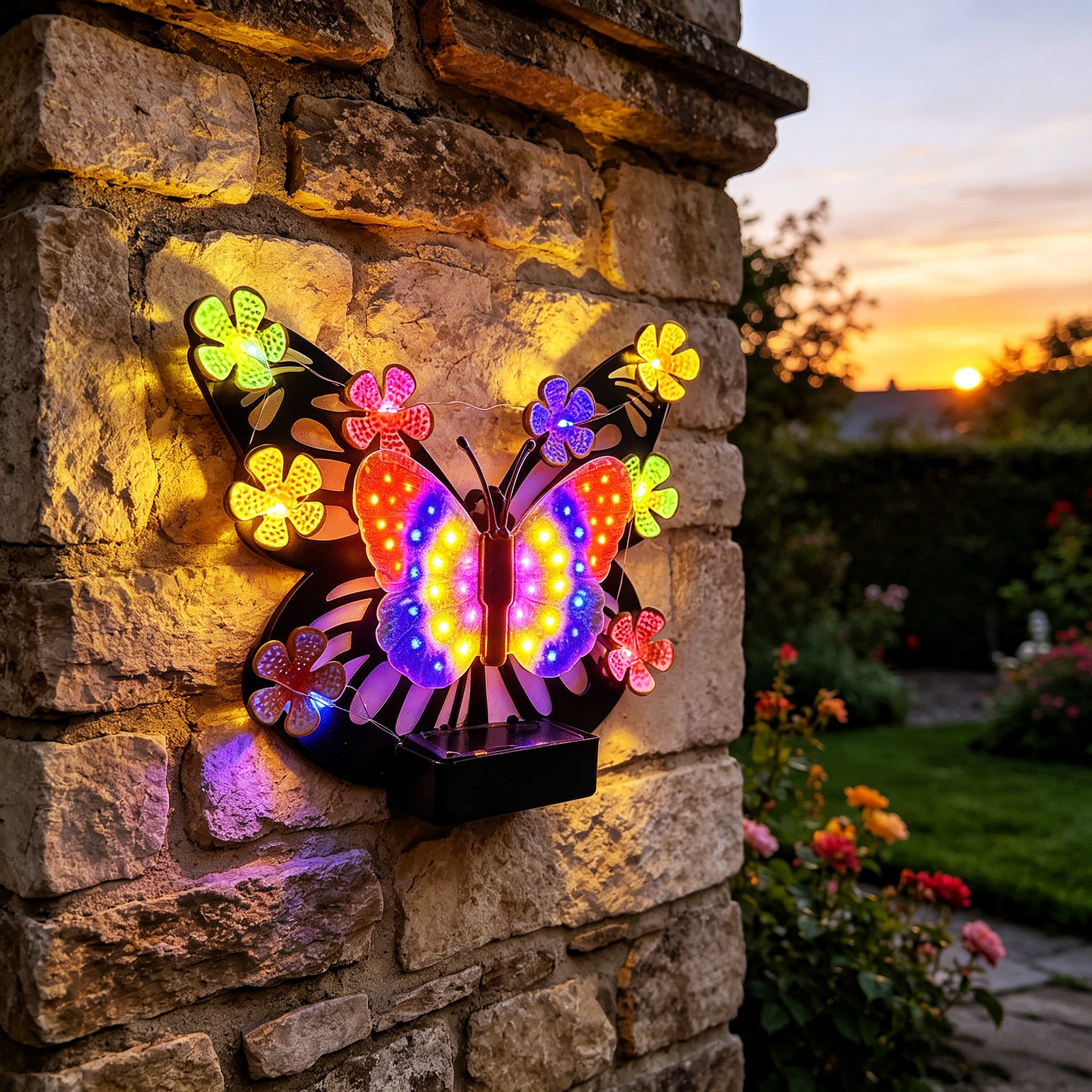 Purple Solar Butterfly Garden Wall Light