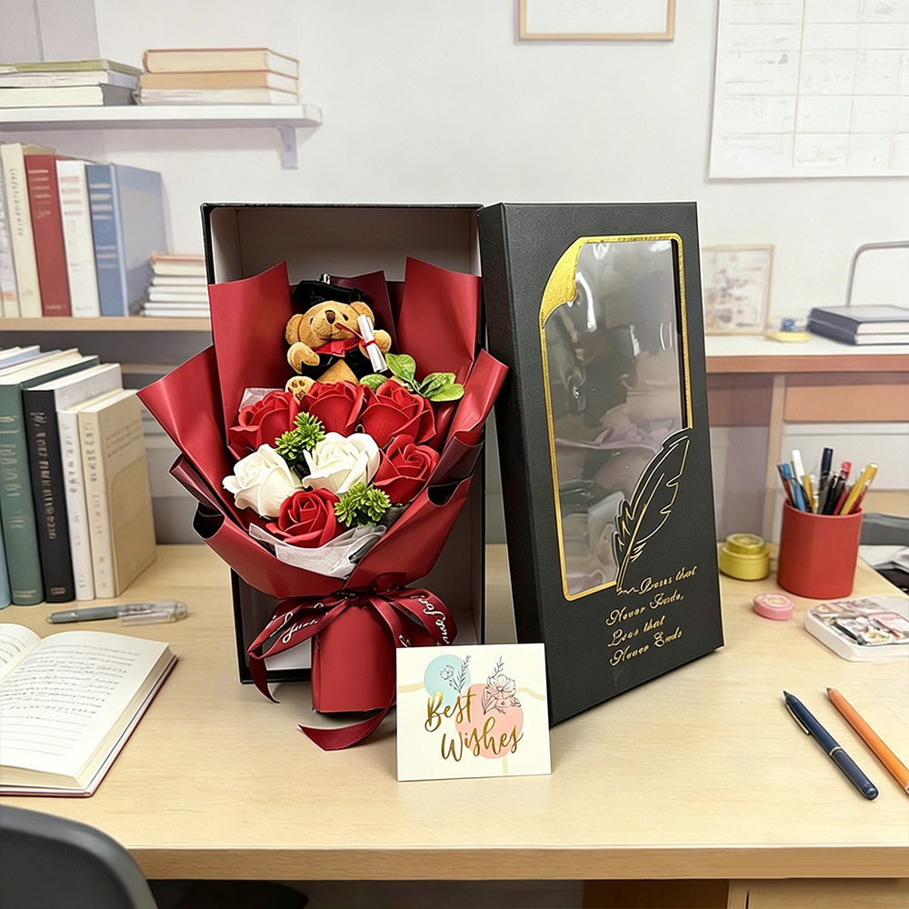 Graduation Bear Bouquet Plush Doll Gift for Friends Eternal Flower