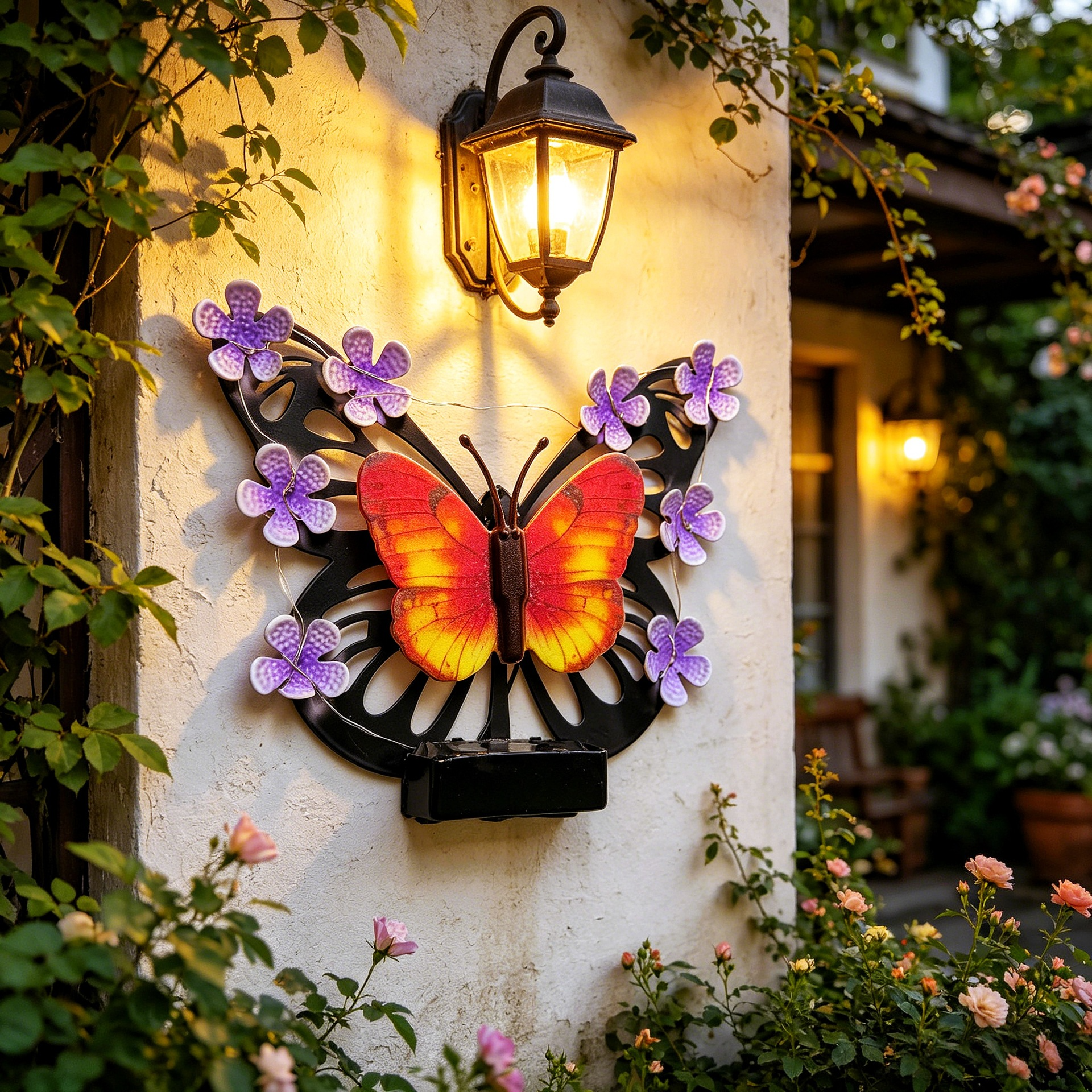 Solar Powered Light-Up Butterfly Outdoor Wall Decor