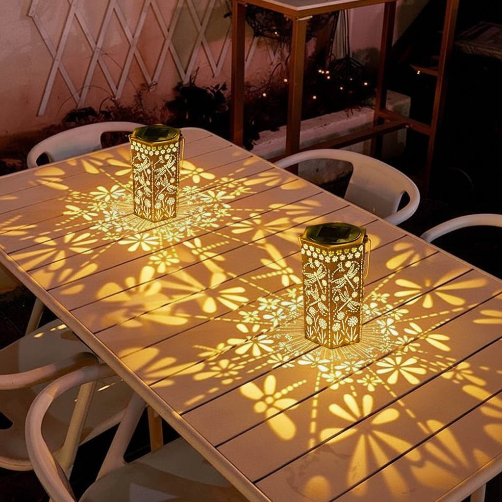 Waterproof Solar Lantern Table Lamp with Hollow Projection for Garden & Patio Decor
