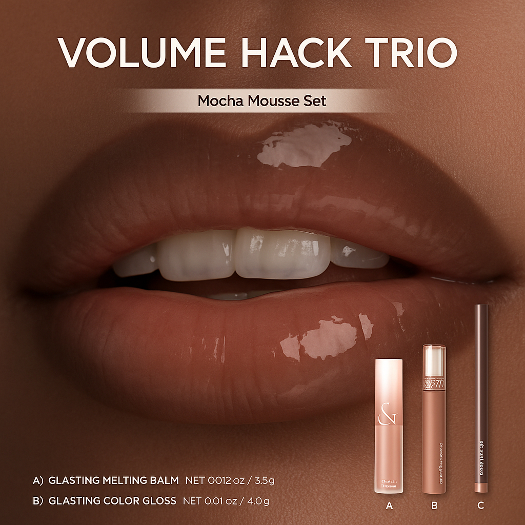 Volume Hack Trio Lip Makeup Set, Glazed Plum Glossy Lip Kit