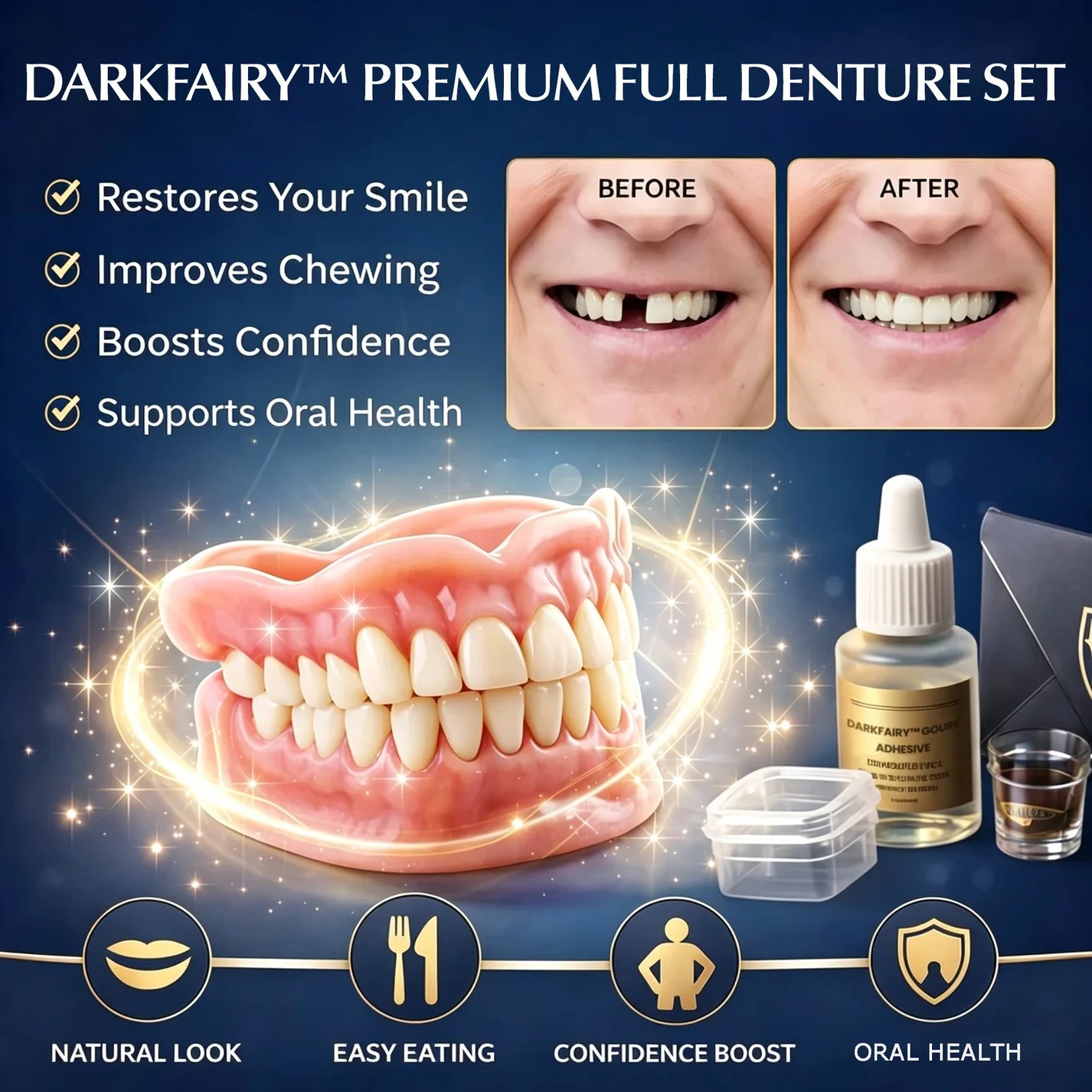 Premium Full Denture Care Kit – Denture Cleaning & Storage Set with Cleaning Tools, Portable Denture Maintenance Kit for Daily Care