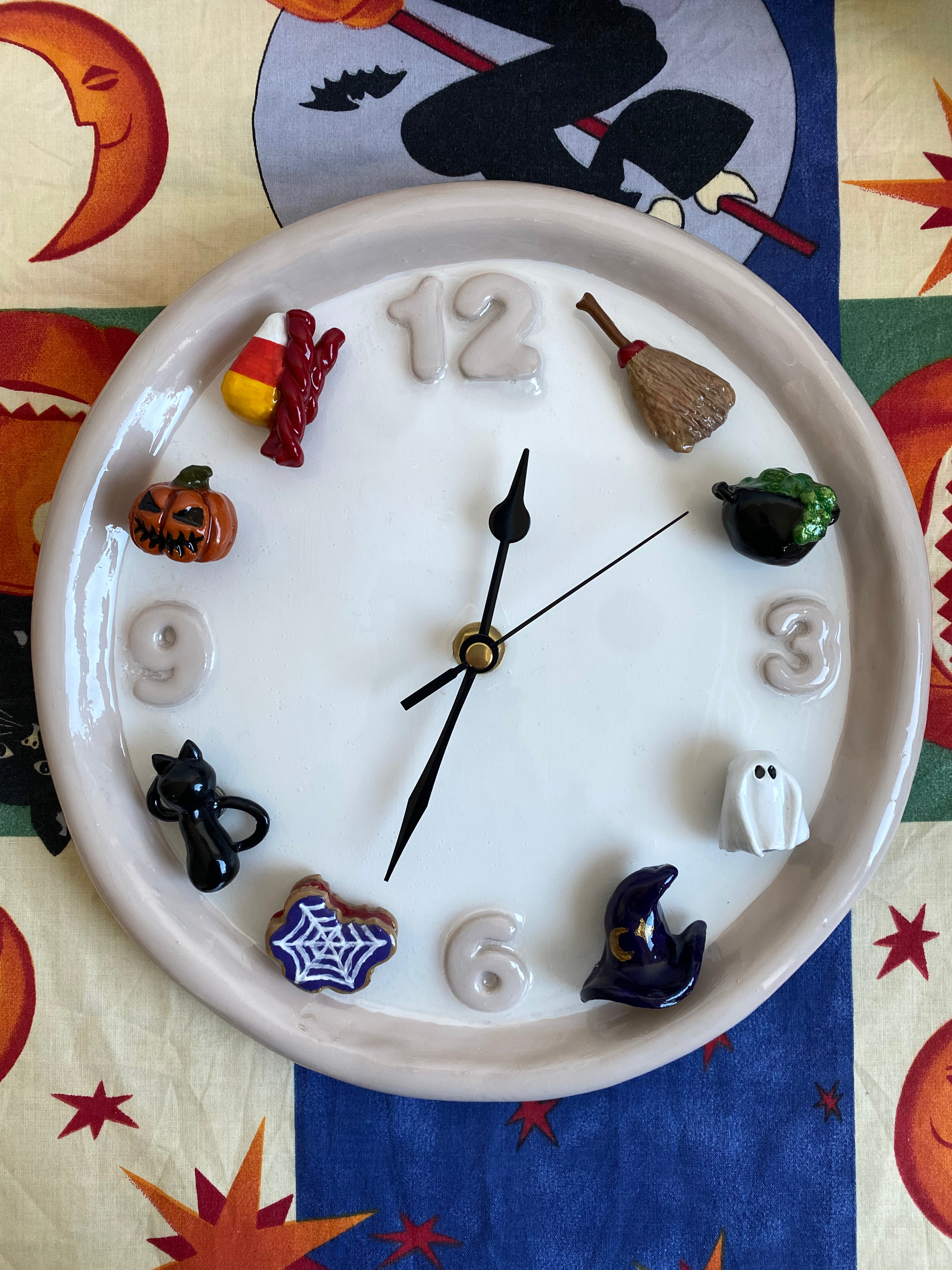 Halloween Ceramic Ghost & Pumpkin Wall Clock