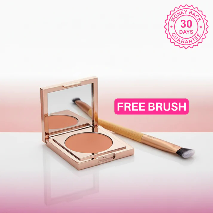 Rose Gold Compact Powder with Mirror, Matte Setting Powder Free Makeup Brush