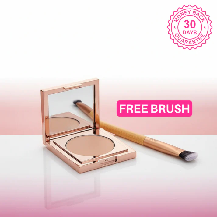 Rose Gold Compact Powder with Mirror, Matte Setting Powder Free Makeup Brush