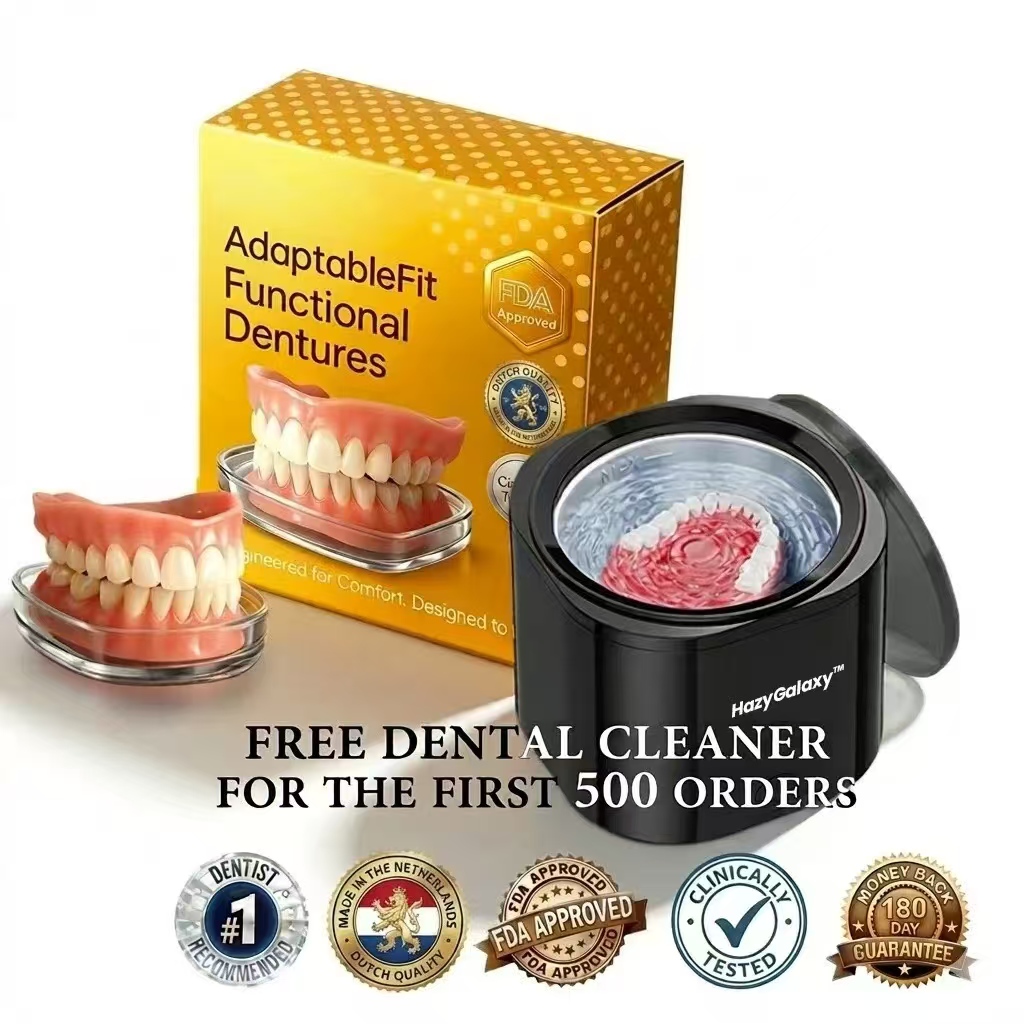 Adaptable Fit Denture Kit – Functional Denture Set with Denture Cleaner, Comfortable Fit, Daily Denture Care Solution