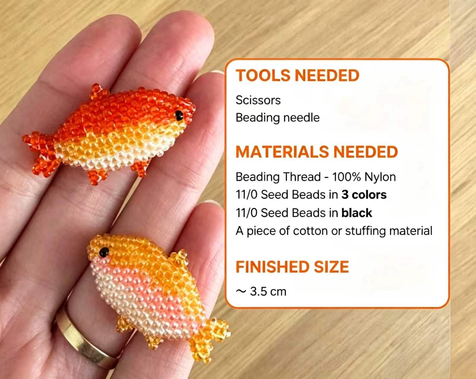 Cute 3D Gradient Beaded Fish DIY Pattern – Printable Seed Bead Tutorial, Small Fish Charm & Brooch Making Guide for Beading Lovers