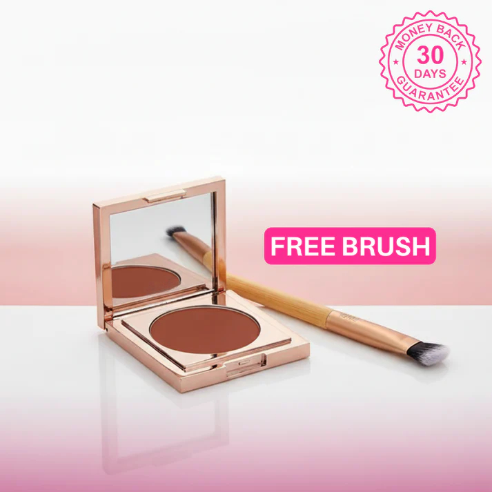 Rose Gold Compact Powder with Mirror, Matte Setting Powder Free Makeup Brush
