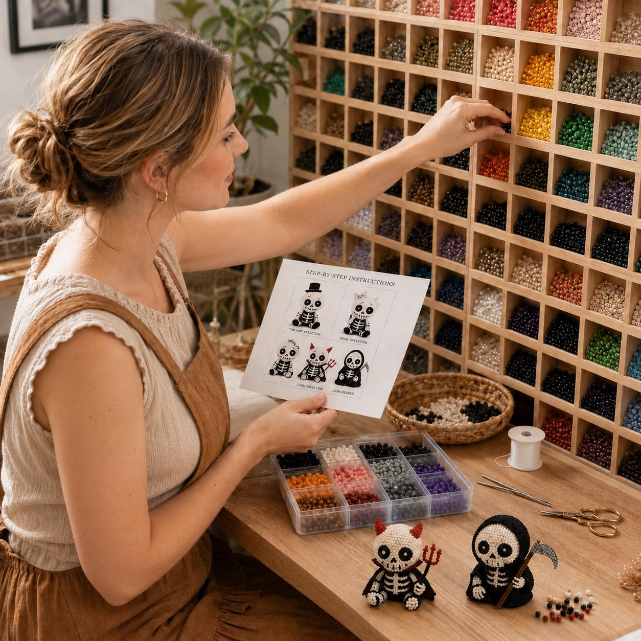 3D Beaded Skeleton DIY Kit | 4-Piece Gothic Skull Beading Set