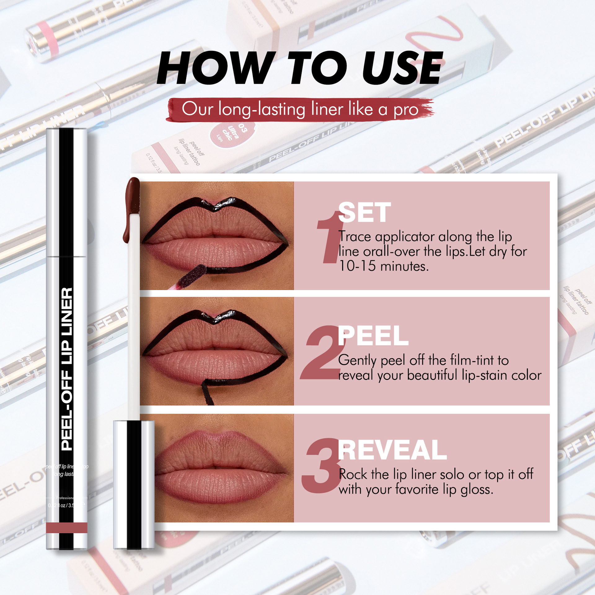 Long Lasting Peel‑Off Lip Liner, Matte Waterproof Lip Makeup