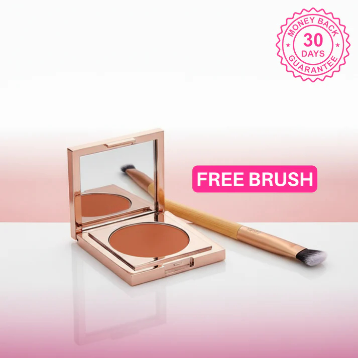 Rose Gold Compact Powder with Mirror, Matte Setting Powder Free Makeup Brush