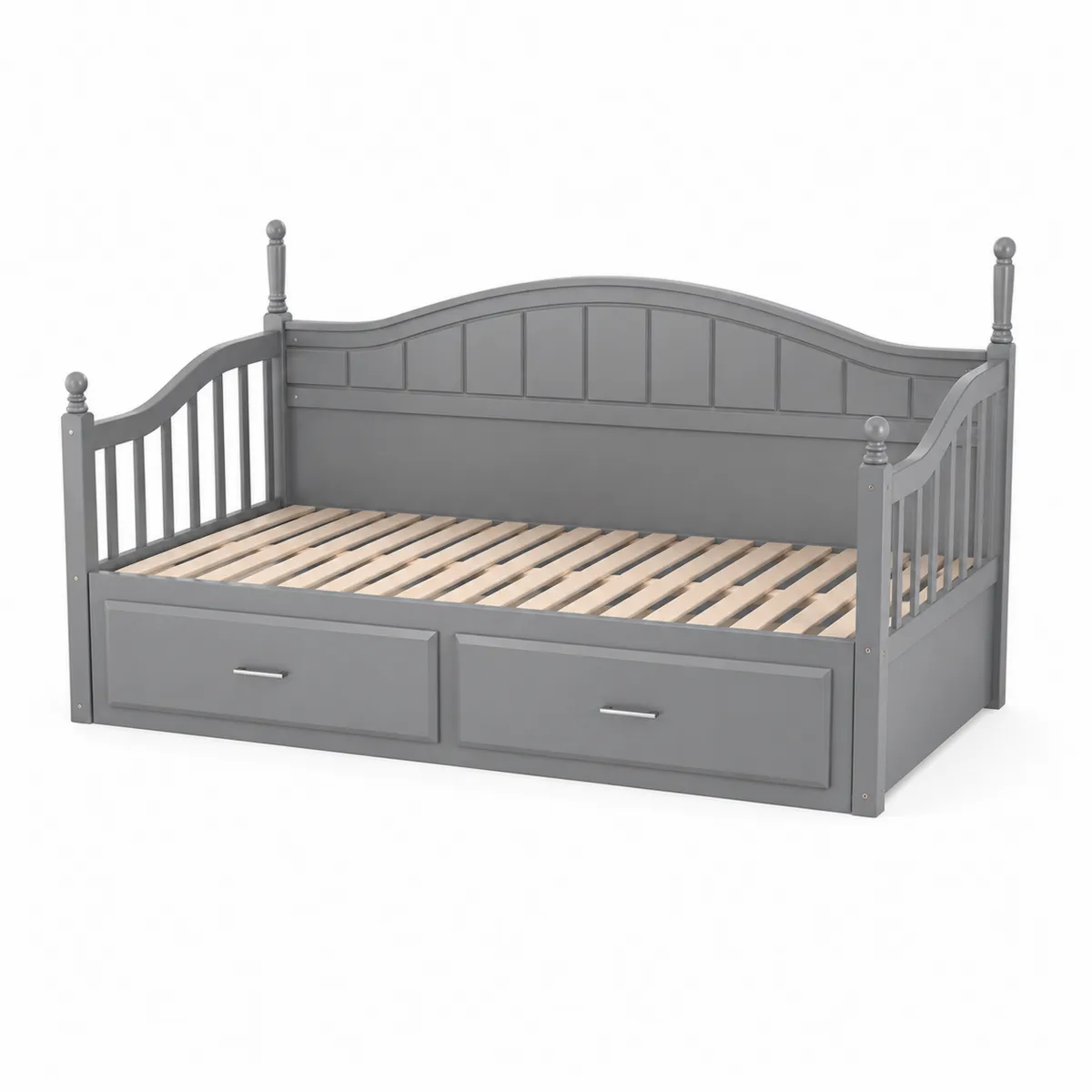 Cama de madera gris con cajones 200x90 cm