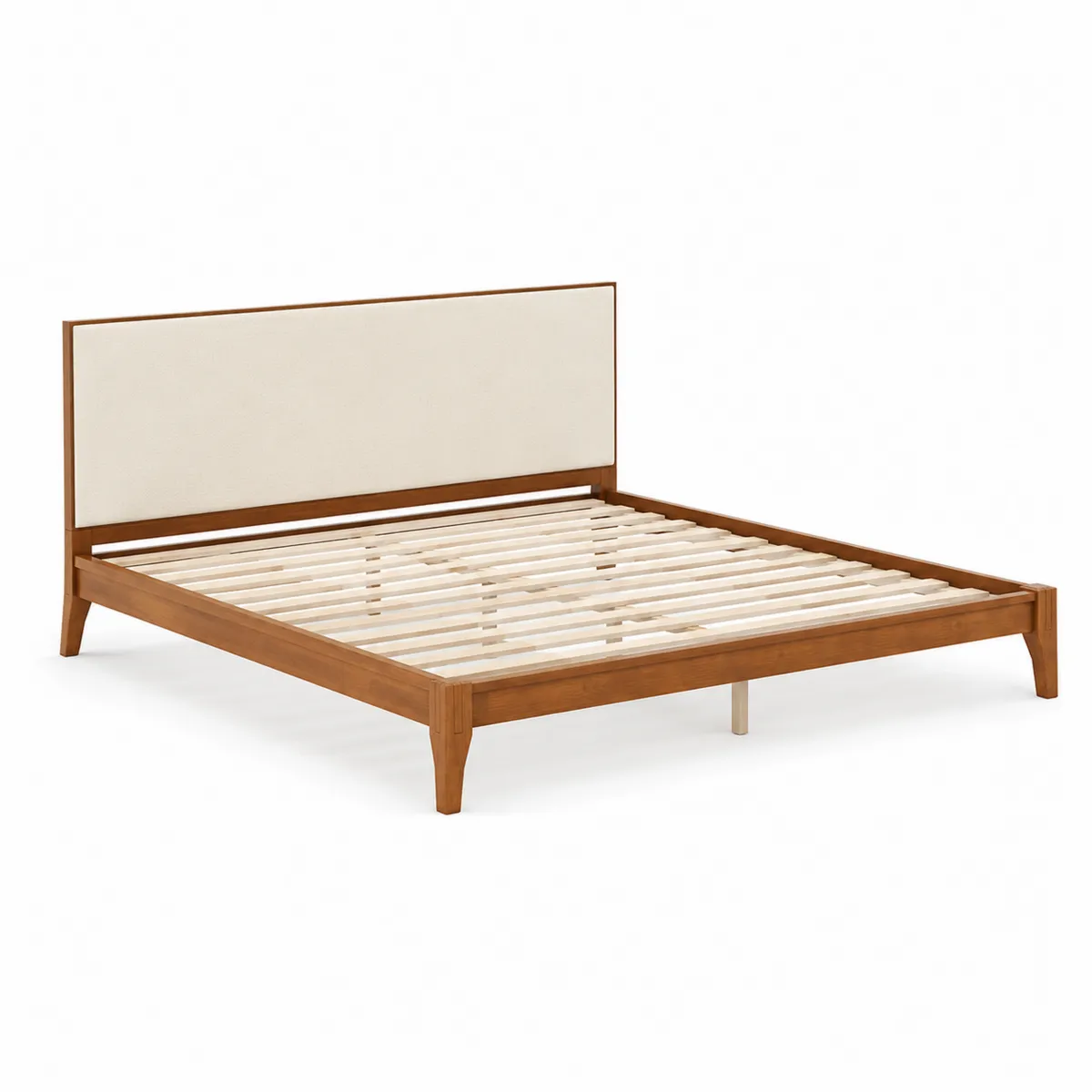 Cama de madera con cabecero tapizado en poliéster 200x180 cm