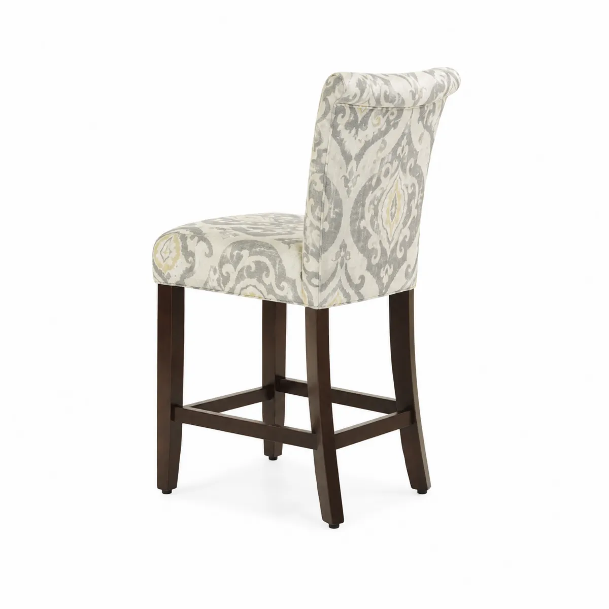 Silla de Bar de Tela con Patas de Madera, Beige y Gris
