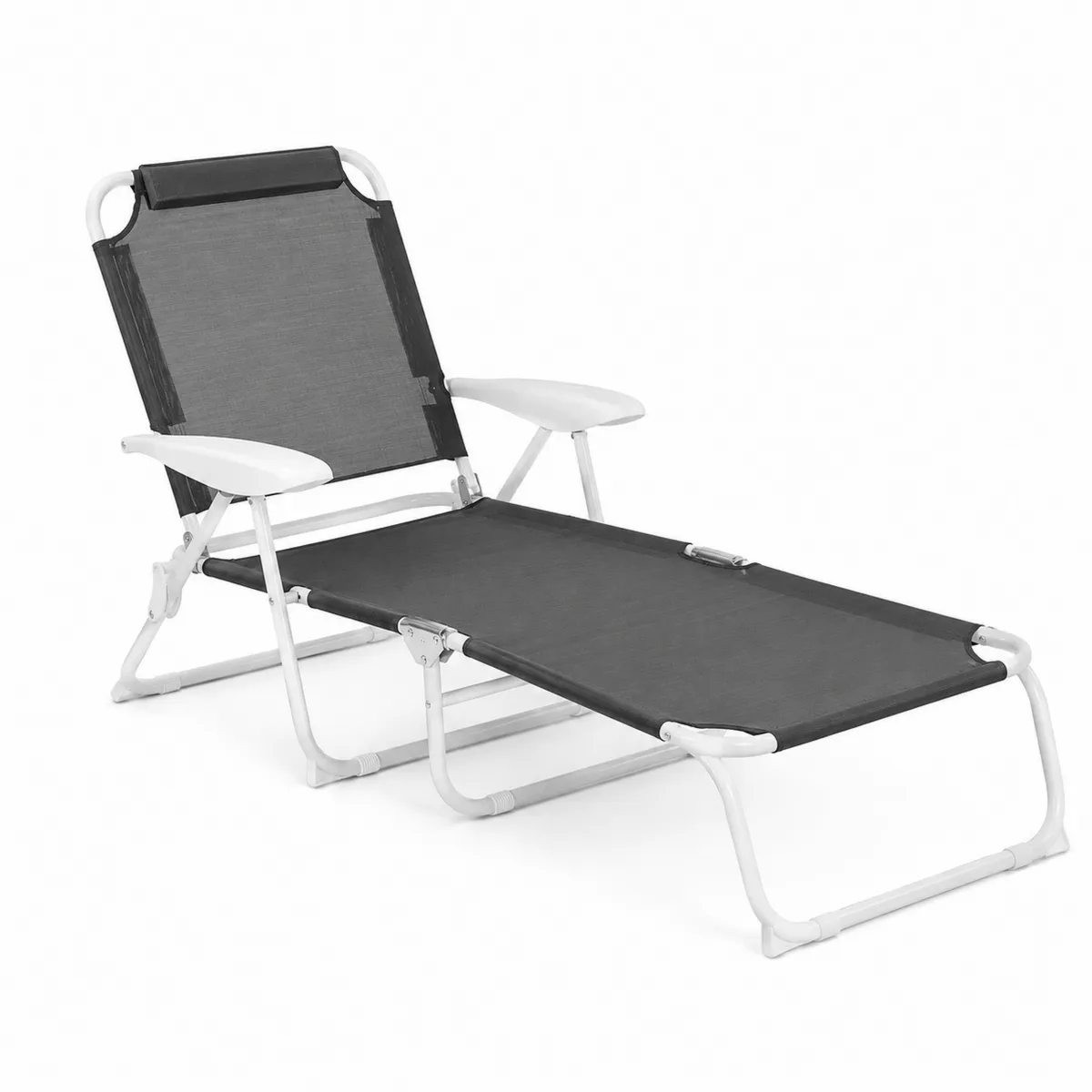 Tumbona plegable de aluminio y textileno negro/blanco