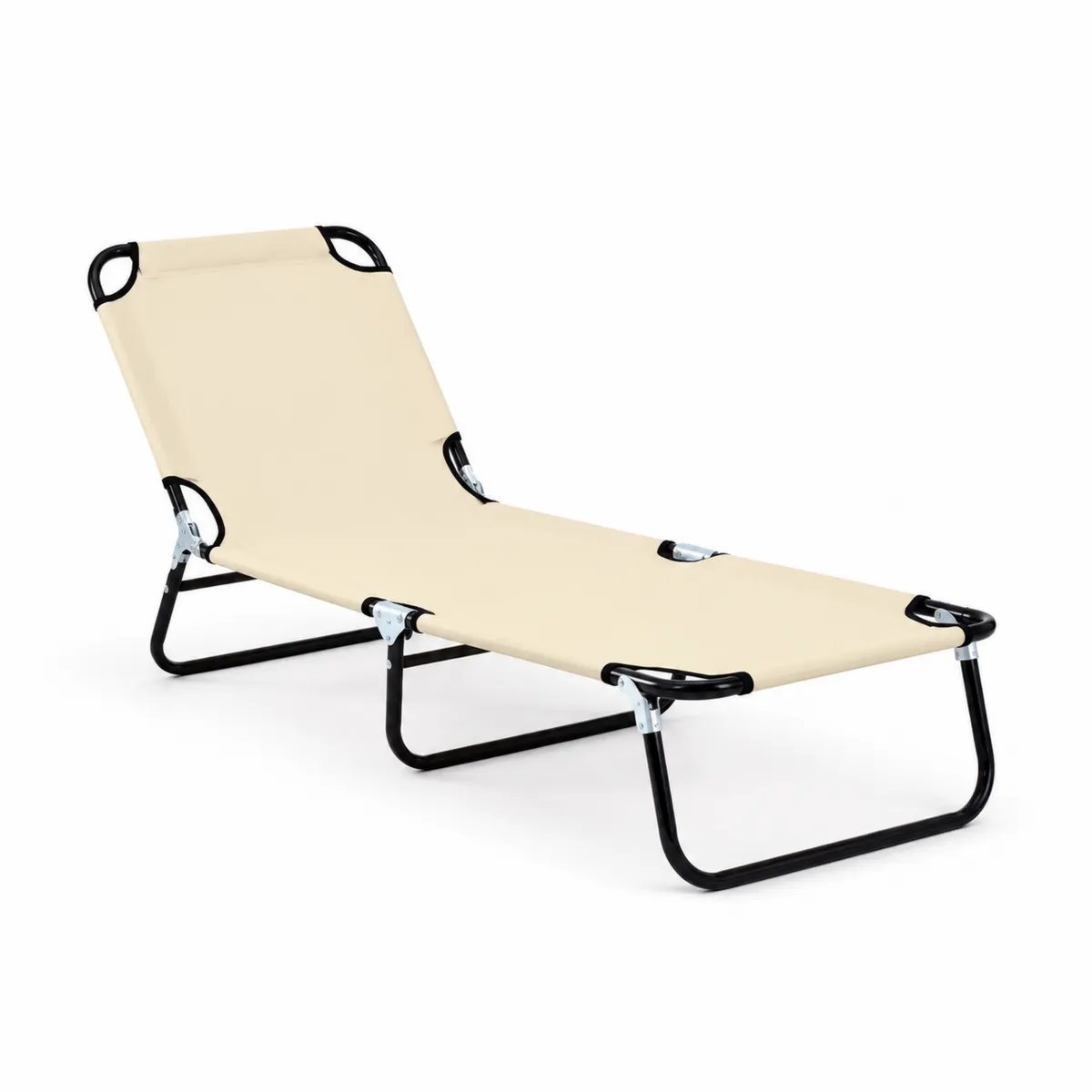 Tumbona plegable de acero y textileno beige