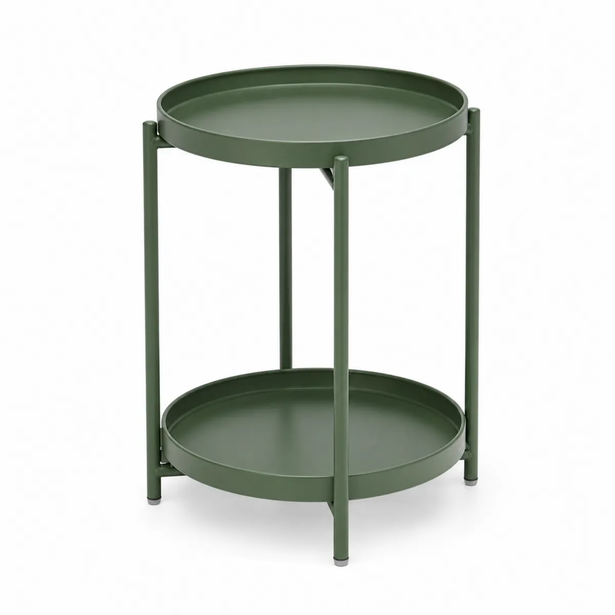 Mesa auxiliar redonda de metal verde de dos niveles