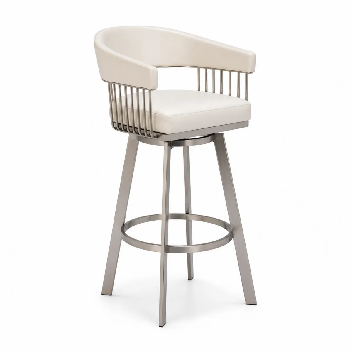 Taburete Giratorio de Acero con Asiento de PU Beige