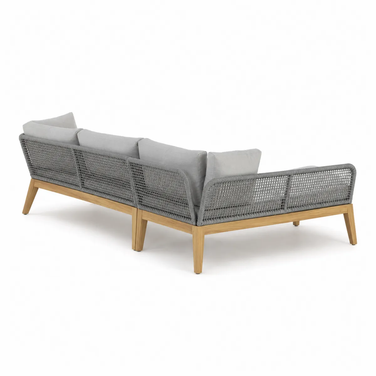 Sofá modular en L de 3 plazas gris madera de teca y cuerda