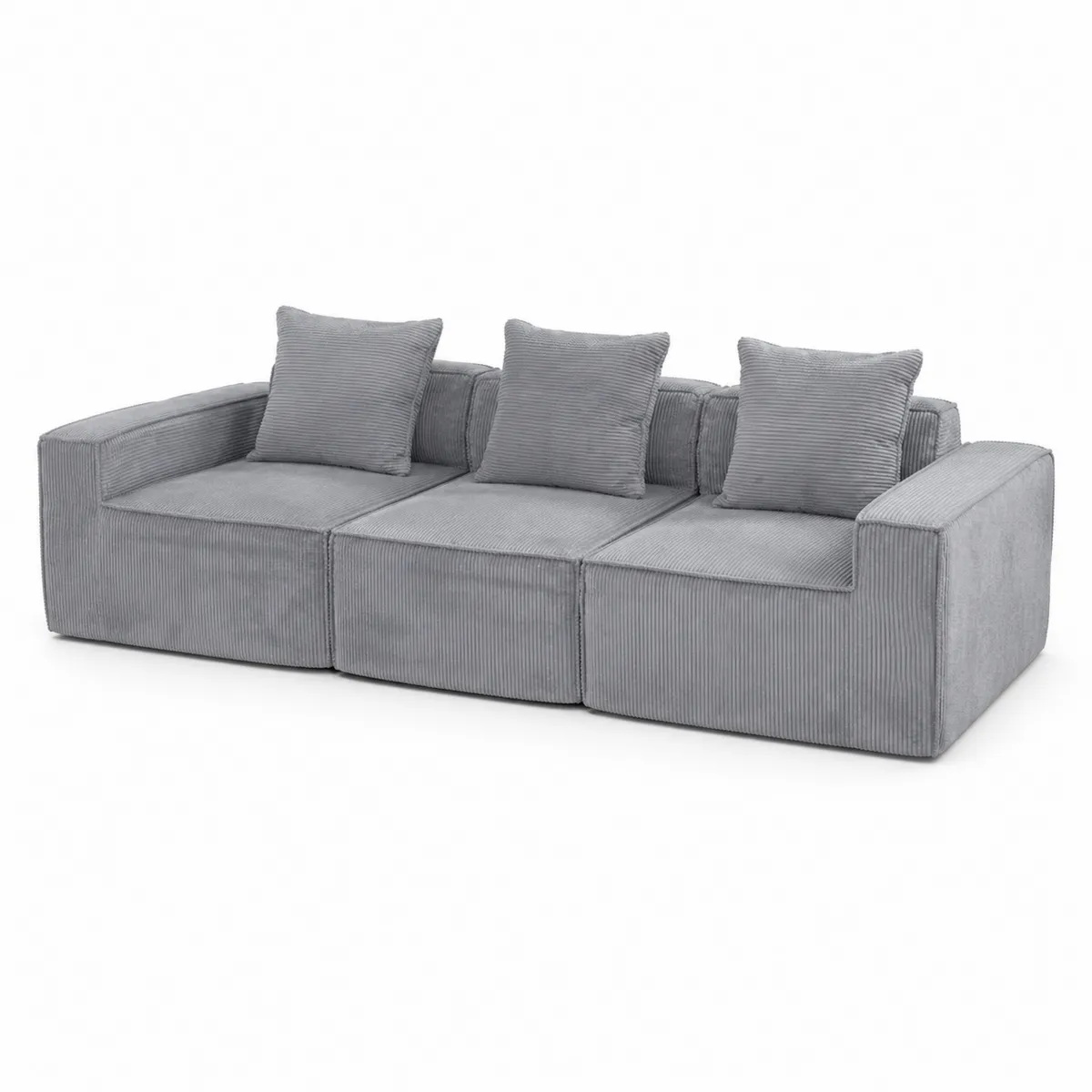 Sofá modular de 3 plazas en pana gris