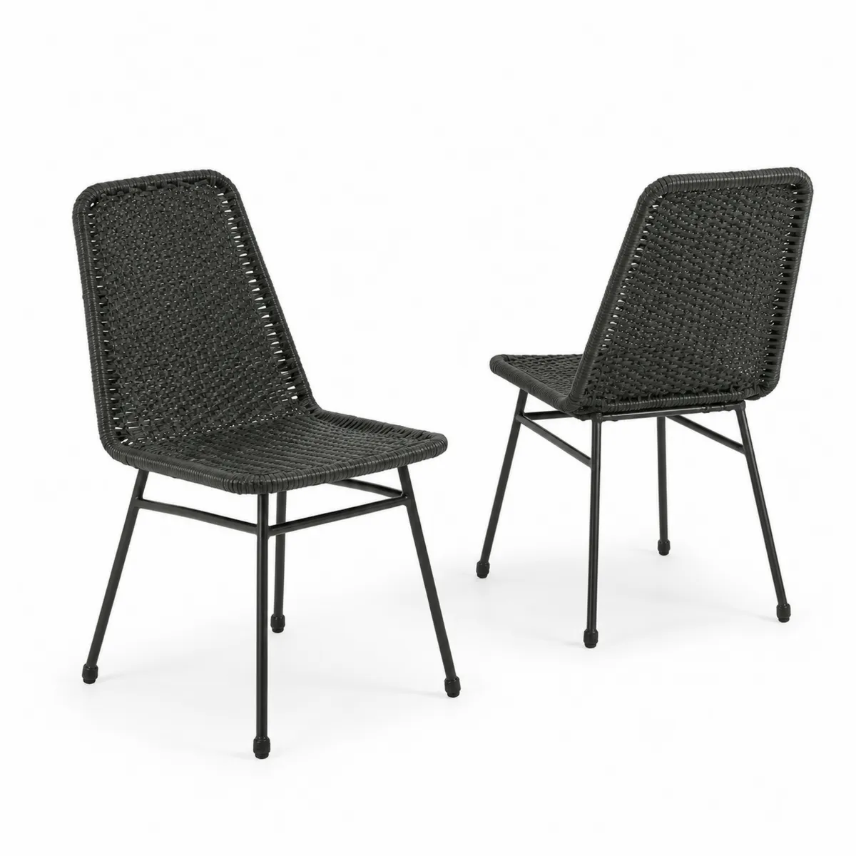 Conjunto de 2 Sillas de Rattan Sintético Negro con Patas de Acero