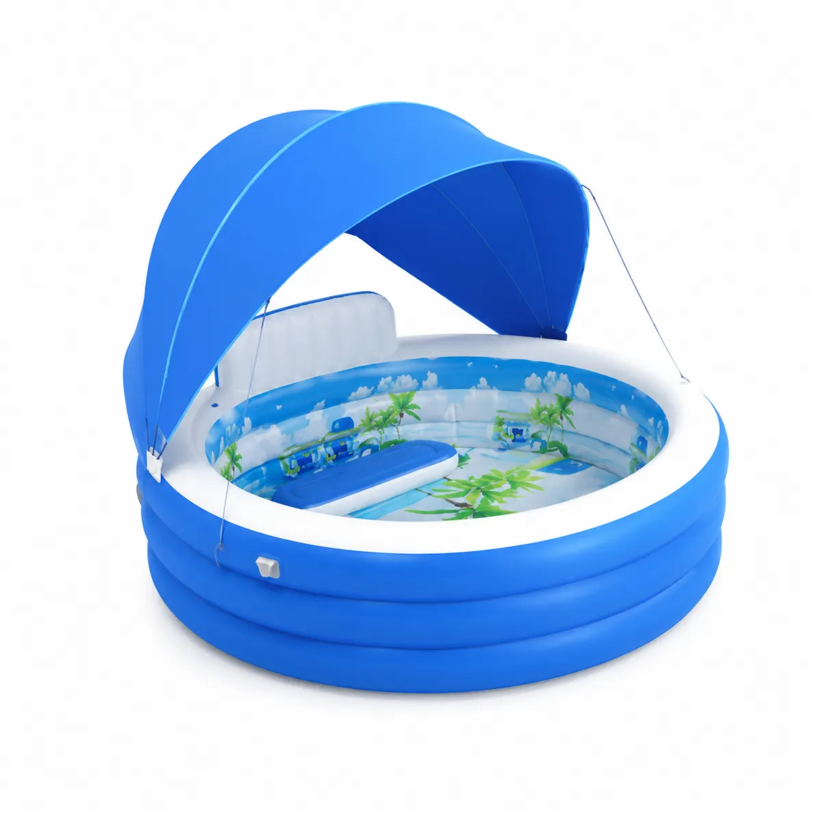 Piscina inflable redonda con toldo de PVC 150 cm Azul y Blanco